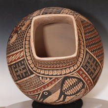 Load image into Gallery viewer, Mixed Media Wildlife Mata Ortiz Pottery with Square neck and opening.
