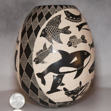 Load image into Gallery viewer, Mata Ortiz Pottery Sea Life next to quarter for scale
