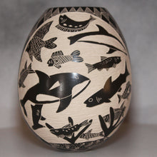 Load image into Gallery viewer, Mata Ortiz Pottery Black &amp; White Sea Life
