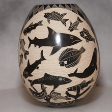 Load image into Gallery viewer, Front view Black &amp; White Pottery Sea Life
