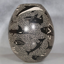 Load image into Gallery viewer, Black on White Etched Sea Life Mata Ortiz Pottery
