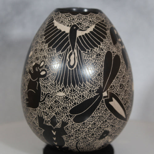 Mata Ortiz Pottery Etched Bunnies Birds Insects