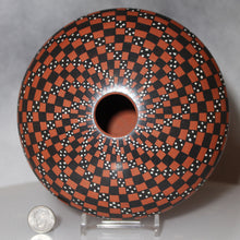 Load image into Gallery viewer, Mata Ortiz Pottery Petite Checkered Pot with dime for scale
