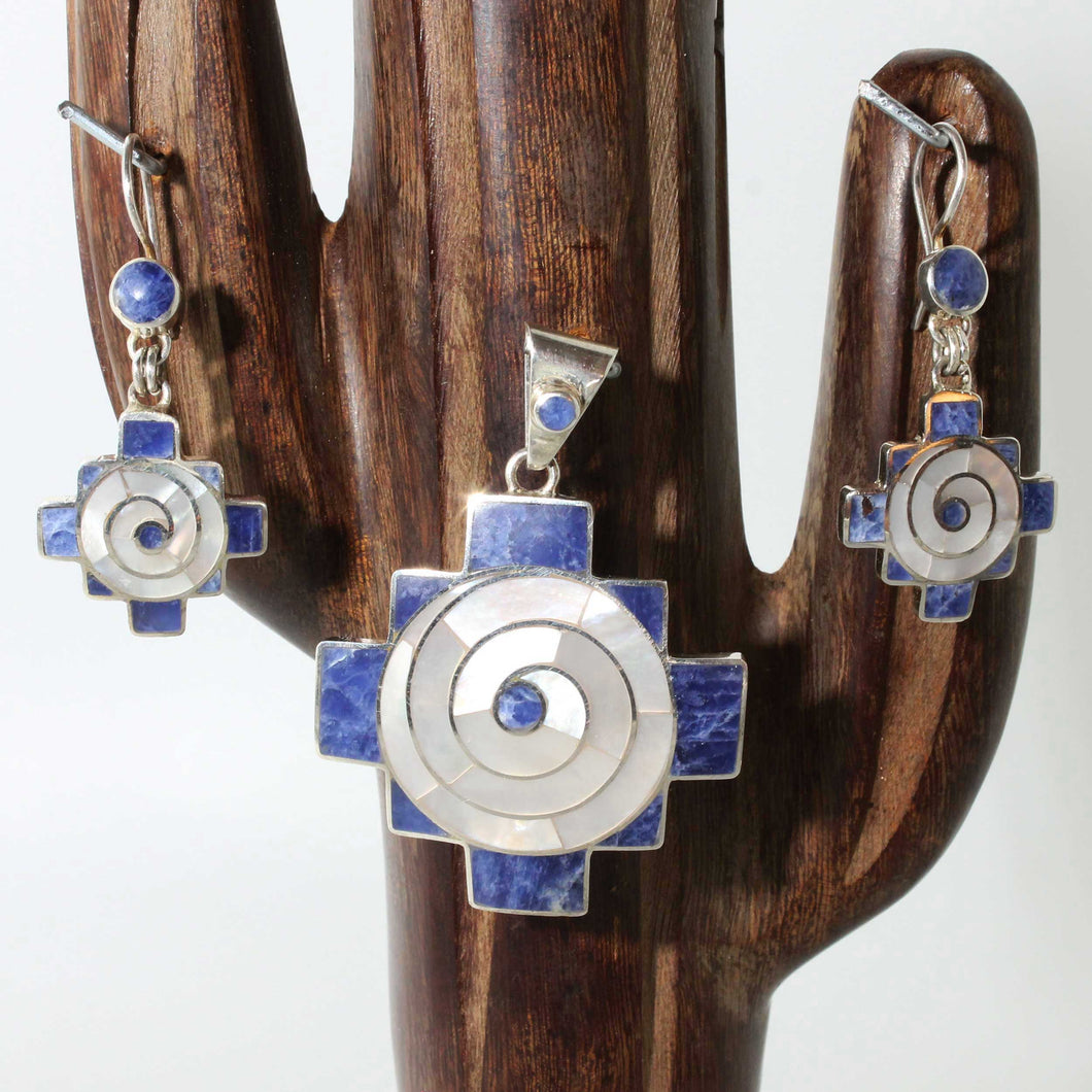 Sacred Peruvian Cross - Azure Blue Lapis Pendant & Earring Set - Urin Huanca