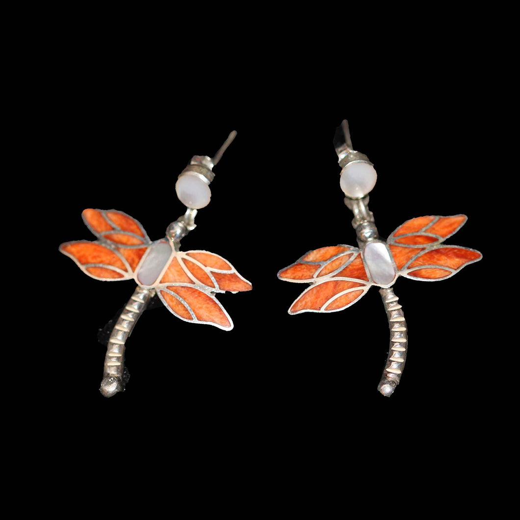 Apricot Dragonfly Earrings - Spiny Oyster Shell - Urin Huanca