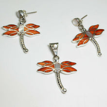 Load image into Gallery viewer, Earrings &amp; Pendant Dragonfly Set - Spiny Oyster Shell - Urin Huanca
