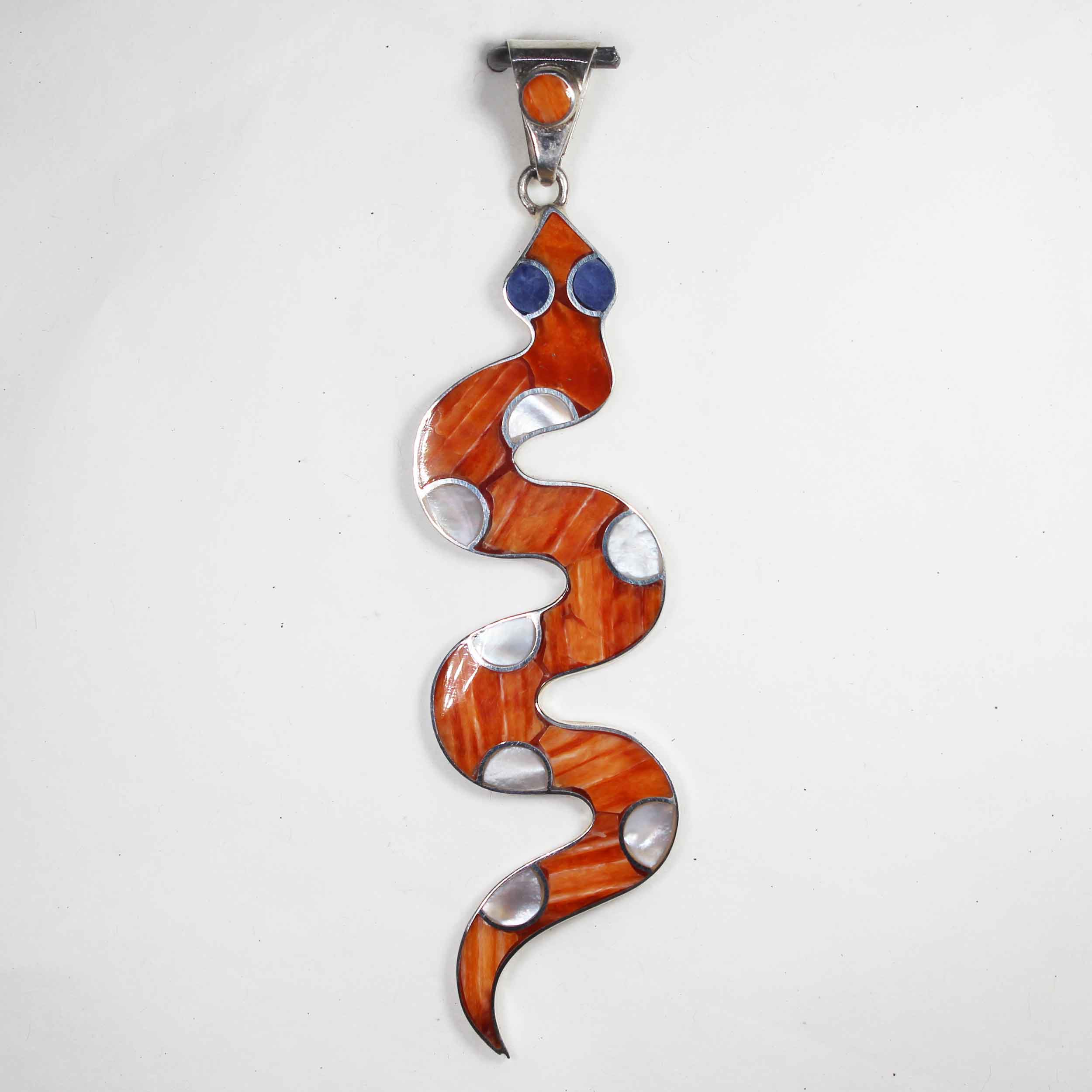 Coral Pendant Jewelry Sacred Inca Snake - Vivid Orange - Handmade