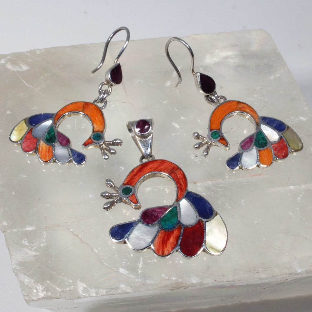 Earrings & Pendant Peacock Set - Full Spectrum of Color - Urin Huanca