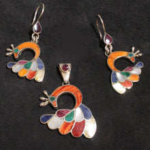 Load image into Gallery viewer, Earrings &amp; Pendant Peacock Set - Full Spectrum of Color - Urin Huanca
