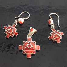 Load image into Gallery viewer, Red Coral Incan Cross Pendant Earrings Jewelry
