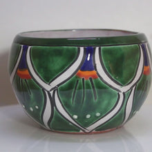 Load and play video in Gallery viewer, Talavera Flower Pottery | Rich Green Leaves Floral Pattern | Mexico Folk Art
