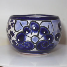 Load and play video in Gallery viewer, Talavera Flower Pottery | Rich Flow Blue on White | Mexico Folk Art SW Floral Design
