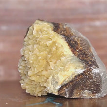 Load and play video in Gallery viewer, Septarian Geode Section - Mound of Molten Yellow Crystals
