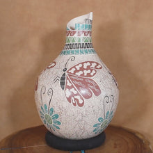 Load and play video in Gallery viewer, Ms. Nallely Aldaváz - Butterflies Above Blue Flowers - Mexican Mata Ortiz Pottery
