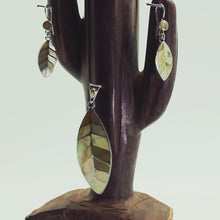 Load and play video in Gallery viewer, Set of Peruvian Earrings &amp; Pendant - Nacre Sacred Cocoa Leaf - Urin Huanca

