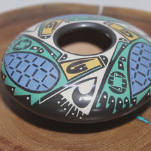 Load and play video in Gallery viewer, Low Profile Mata Ortiz Pottery - Señor Oscar G. Quezada - Vibrant Cool Colors
