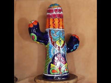 Load and play video in Gallery viewer, Large Talavera Pottery - Saguaro Cactus Plant - Mexican Festive Art
