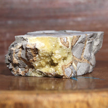 Load image into Gallery viewer, Septarian Geode Section - Triangle Mass of Molten Yellow Crystals
