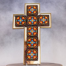 Load image into Gallery viewer, Tile &amp; Tin Christian Cross: Warm Southwest Colors

