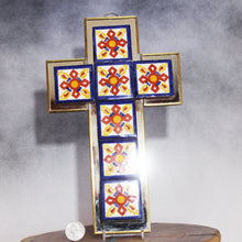 Load image into Gallery viewer, Tile &amp; Tin Christian Cross: Floral Southwest Motif
