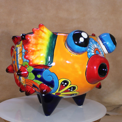 Signed Puffer Fish Talavera Mexican Folk Art