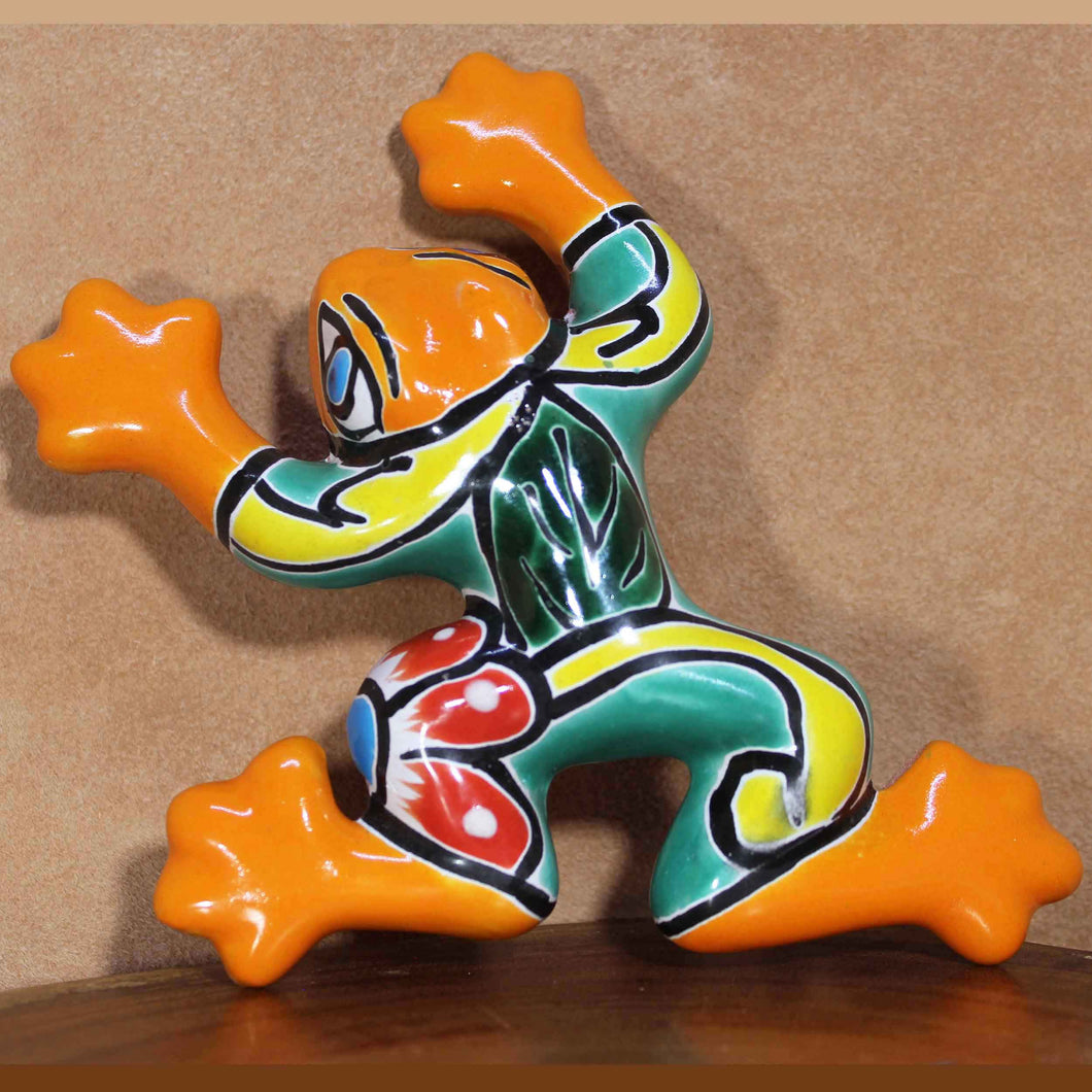 Orange Talavera Wall Frog - Mexican Folk Art Pottery/Ceramics