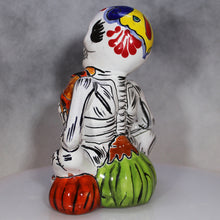 Load image into Gallery viewer, Skeleton Pumpkins Day of the Dead ceramic figure
