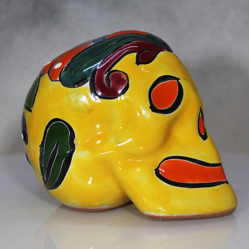 Festive Painted Day of the Dead Skull Talavera Mexican Pottery