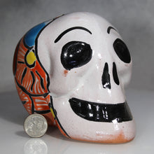 Load image into Gallery viewer, Day Dead Skull Talavera Pottery with Dime for Scale
