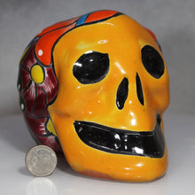 Load image into Gallery viewer, Painted Skull Mexican Pottery with Dime for Scale
