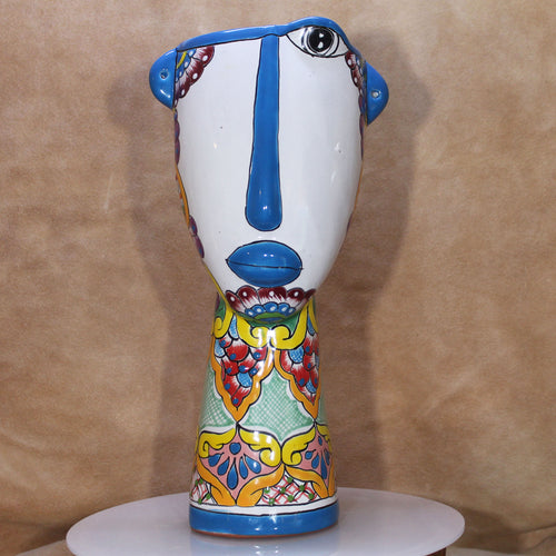 Surreal Blue Face Talavera Mexican Pottery