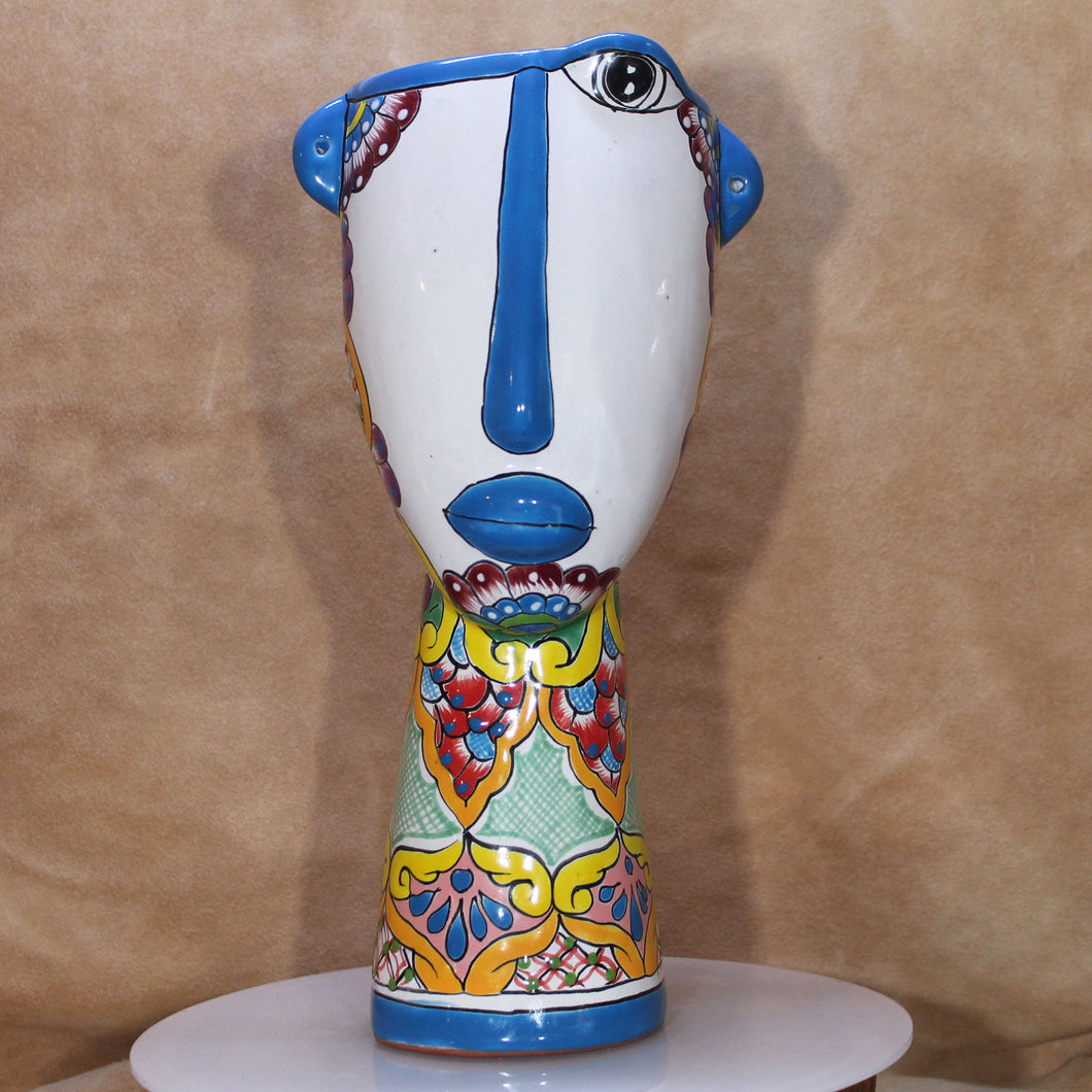 Surreal Blue Face Talavera Mexican Pottery