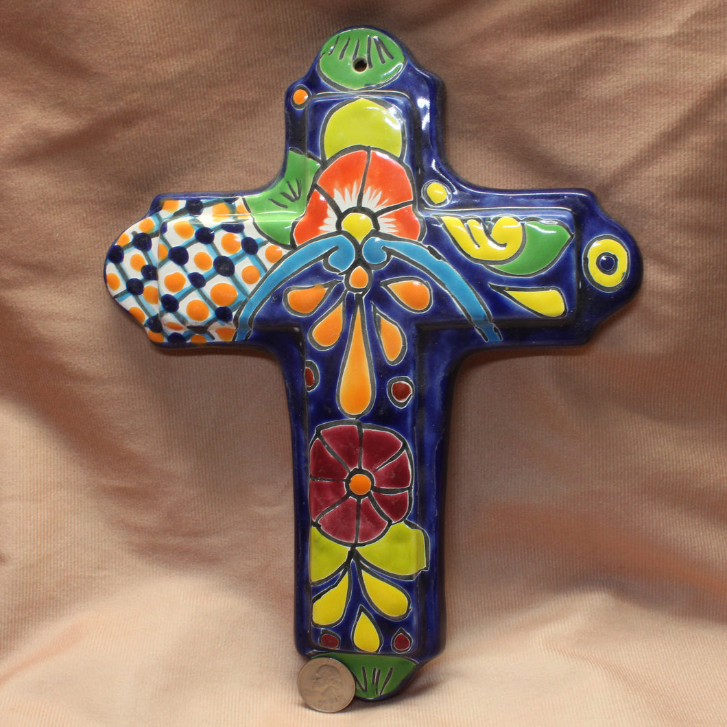 Talavera Cross Blue - Brightly Painted Christian Symbol