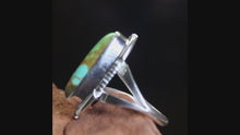 Load and play video in Gallery viewer, Sterling Silver Ring Tyrone Turquoise Ring 8.75-9 - Diné Eddie Secatero - Fine Jewelry
