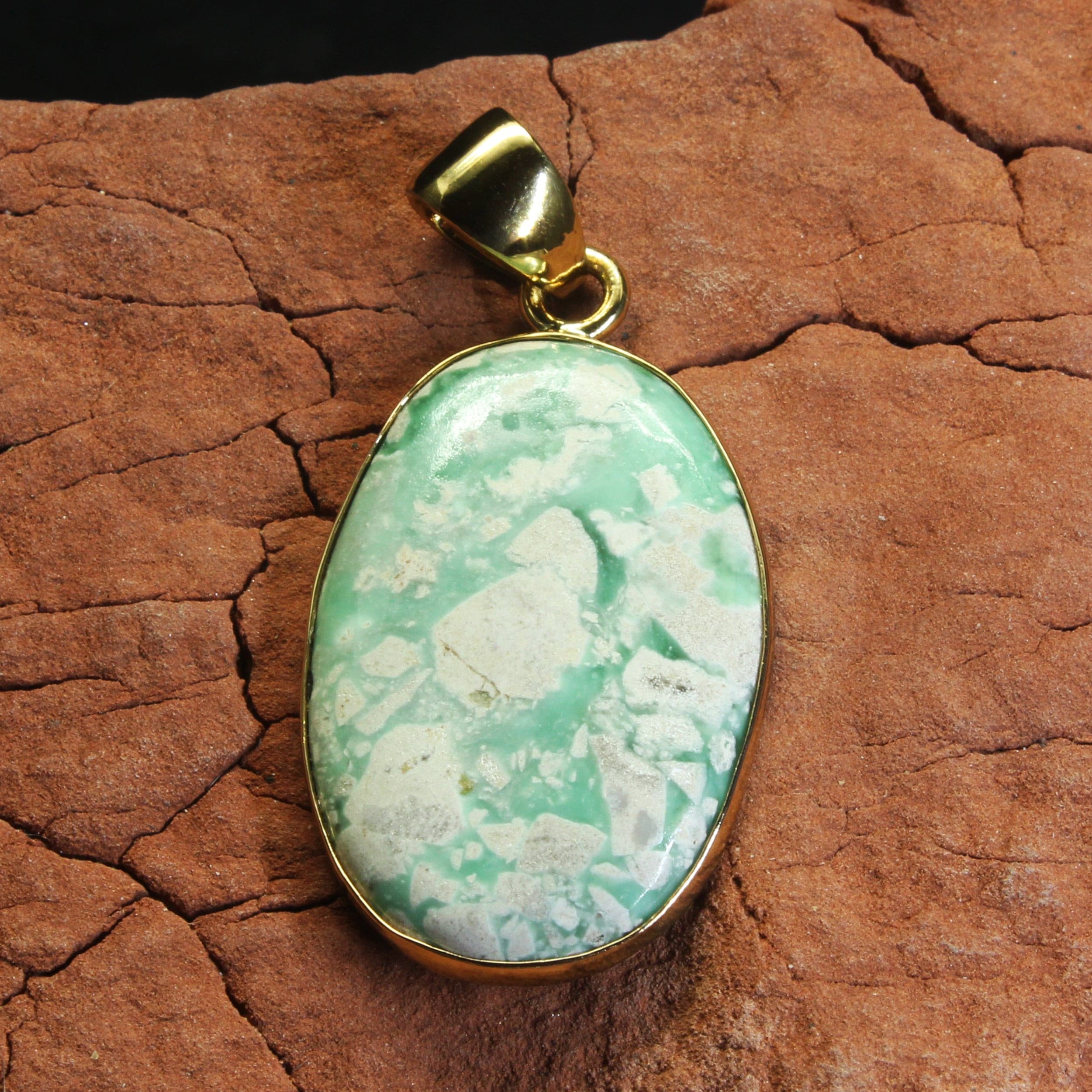 Chrysoprase Mint Julip Green Stone Oval Pendant - Charles Albert Studios