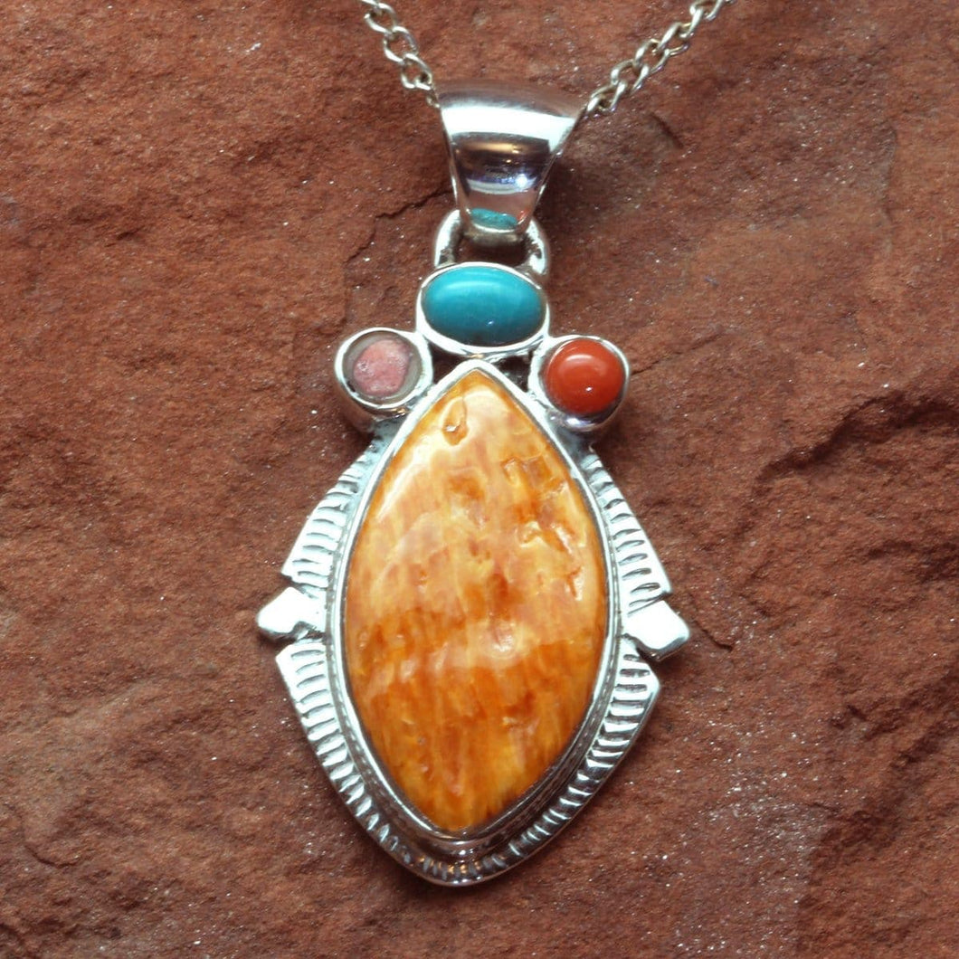 Ed Lohman Artistry - Oyster Shell, Red Coral, Turquoise and Sterling Pendant - Desert Buckeye Gallery